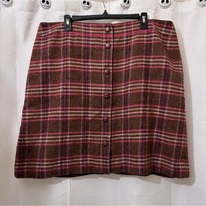 Talbots Wool Blend Plaid Skirt Preppy Office Winter Button Maroon Dusty Pink  20